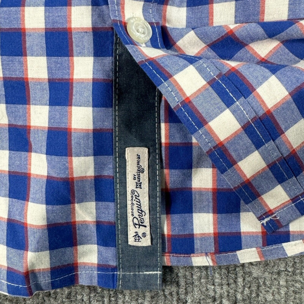 Penguin Shirt Mens XL‎ Blue Heritage Slim Fit Check Short Sleeve Button - Picture 4 of 8